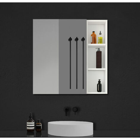 Ocean Armoire de Bain avec Miroir 70x50cm et Rangement Latéral 70x20cm - Inclut 4 Étagères au Total,Blanc (1/5)