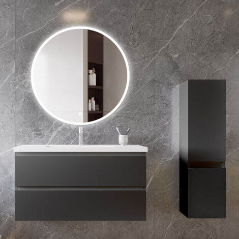 Ocean Ensemble de meubles de salle de bain, 994652cm, meuble avec vasque + miroir LED rond + meuble colonne 110cm, anthracite (1/5)