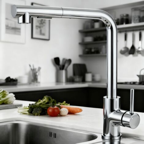 Océan Robinet de cuisine avec douchette 304 inox extractible 360° 2 jets au choix Robinetterie mitigeur évier finition chromé
