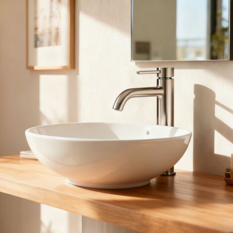 Océan Robinet de salle de bain mitigeur lavabo haut Acier inoxydable 304, monocommande chaude/froide réglable, haute qualité classique, finition brossé