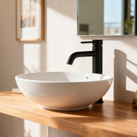 Ocean Sanitaire – Mitigeur lavabo haut monocommande – Acier inoxydable 304 – Finition noir mat – Économie d'eau 30% – Installation rapide DIY