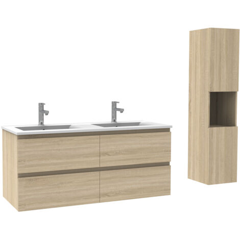 OCEAN Ensemble OCEAN meuble Salle de Bain simple vasque décor Chêne Wotan 120cm+ vasque + colonne (1/5)