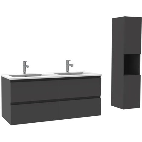 OCEAN Ensemble OCEAN meuble Salle de Bain simple vasque décor Anthracite 120cm+ vasque + colonne (1/5)