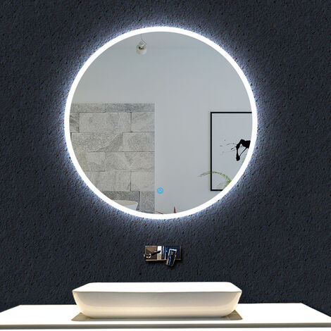Miroir de Salle de Bain à LED avec éclairage tactile anti-buée blanc froid Rond 70cm