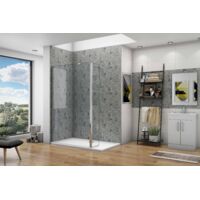 Paroi de douche fixe à l'italienne avec retour pivotant - 130+40cm H.200cm - Chromé - Barre fixe 90cm pince tourné inclus - Verre trempé clair Ep.8mm