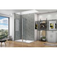 Paroi de douche fixe à l'italienne avec retour pivotant - 60+30cm H.200cm - Chromé - Barre extensible 73-120cm incluse - Verre trempé clair Ep.8mm