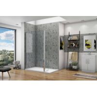 Paroi de douche fixe à l'italienne avec retour pivotant - 150+40cm H.200cm - Chromé - Barre extensible 73-120cm incluse - Verre trempé clair Ep.8mm