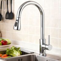 Océan Robinet de cuisine monocommande Acier inoxydable, Douchette extractible, 2 modes, cartouche céramique, mitigeur évier cuisine, finition chromé