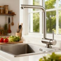 Océan Robinet de cuisine sous fenêtre mitigeur rabattable, Bec 360° rotatif + rotation globale 360°, acier inoxydable 304, finition brossé