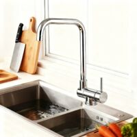 Océan Robinet de cuisine mitigeur rabattable acier inoxydable 304, 360° rotatif inclinable 2 jets, adapté devant fenêtre, finition chromé