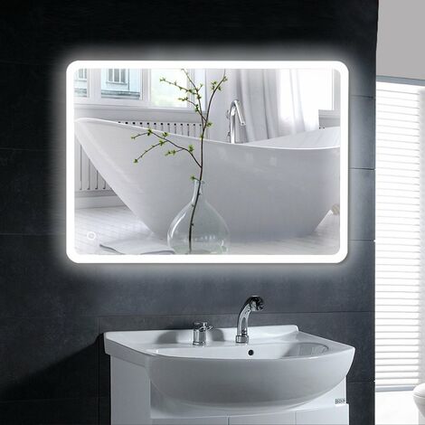 Specchio da Parete per Bagno, Touch Control Illuminato, Round Angle - 60 * 80cm - Argento