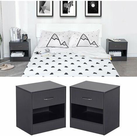 Tidyard Comodini Camera da Letto Moderni con 3 Cassetti in Truciolato Nero//Grigio Lucido,Comodino Moderno,Cassettiera Camera da Letto Moderna,Comodino con Cassetti 38x35x56 cm