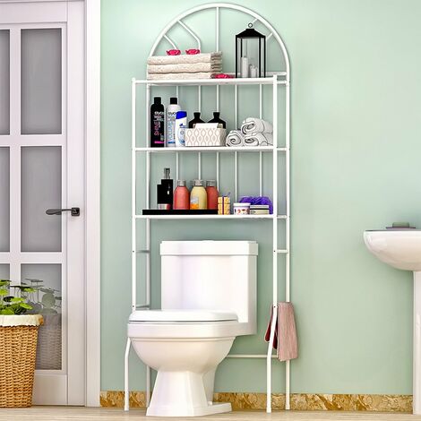 Mensola per WC in Ferro,Mobile sopra toilettes Scaffale Scaffale Salvaspazio 3 Ripiani con Mensole Organizer Bianco 