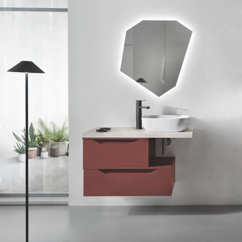 011258 - Mobile bagno sospeso MIXI M con doppio modulo top con lavabo e  specchio LED 