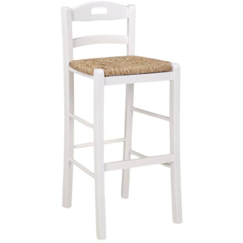 Sgabello in legno massello con seduta in paglia h67 SNACK LACCATO BIANCO
