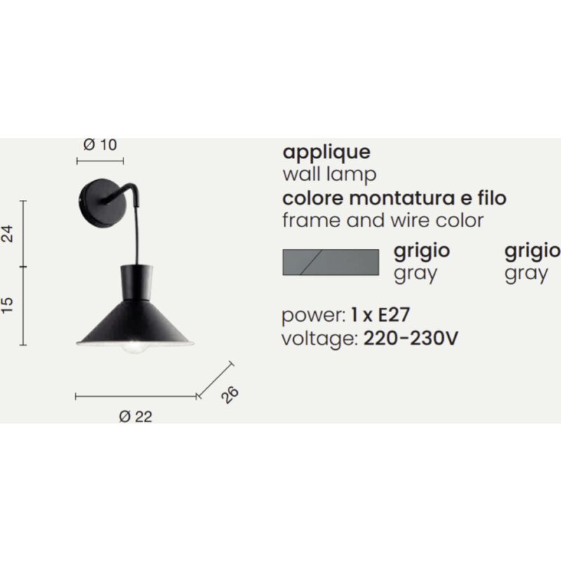 Lampada da parete E27 Elio – Ondaluce