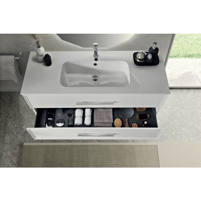 Mobile da bagno sospeso moderno base 100 CLASSIC con 2 cassetti e lavabo, BIANCO  OPACO