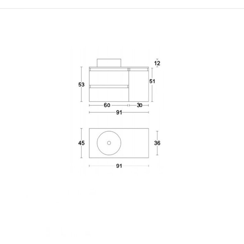 006301 - Mobile bagno sospeso 90 cm base doppio cassettone e lavabo CUBE2  Quercia Bianco 