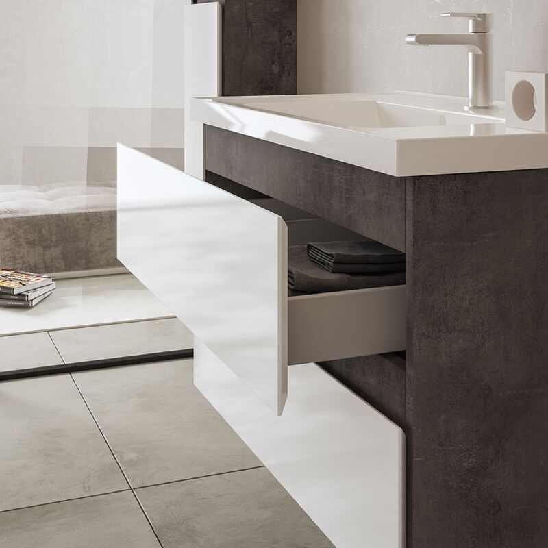 Mobile sottolavabo con lavabo in ceramica incluso, Made in Italy, cm 85 x  36 x 195, colore Quercia bianca