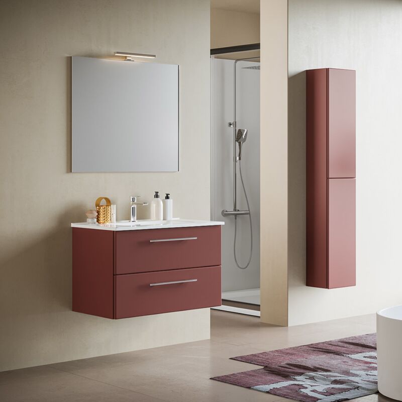 Bagno sospeso con base porta lavabo 82 cm specchio e lampada LED MAYA1  Ruggine Opaco