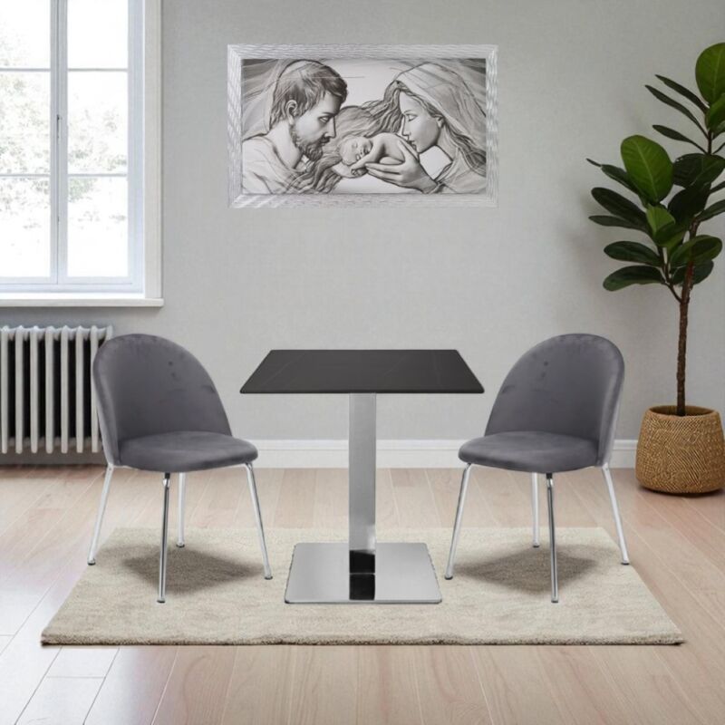 GrandCA HOME Set Di 2 Sedie Da Pranzo In Velluto Grigio Chiaro - Con Gambe In Metallo Nero, Ergonomiche, Per Cucina E Soggiorno