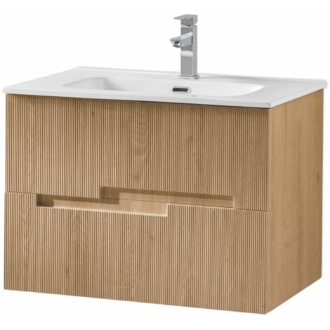 Mensolone bagno 110 cm con cassetto sospeso 50 cm in legno rovere bianco -  Plain