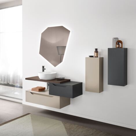 Mobile bagno sospeso 2 cassettoni e top con lavabo da appoggio - MIXI E (1/5)