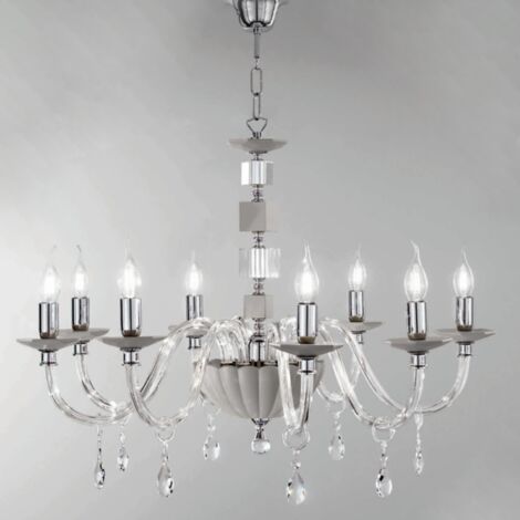Lampadario sospeso LIVIA D85 cm in vetro e cristallo Fume' 8 luci (1/2)