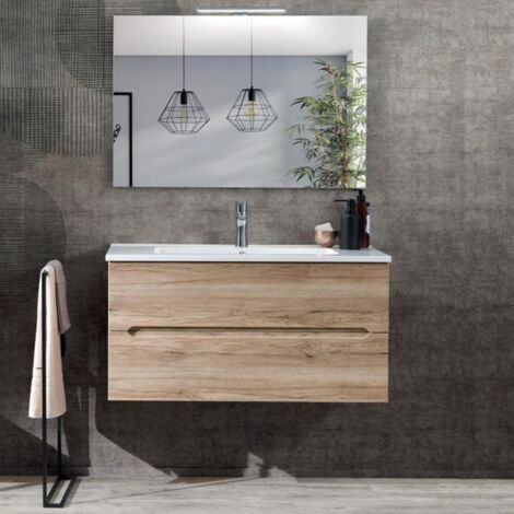 Mobile bagno sospeso 120 cm in Nobilitato con due cassetti ARCO Rovere Nodi