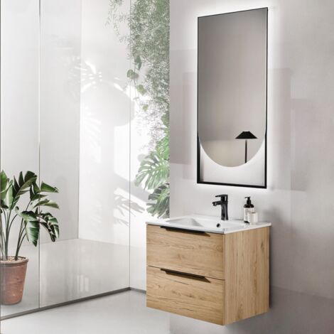 Mobile bagno sospeso 60 cm con specchio luce LED BALI Quercia Naturale (1/5)