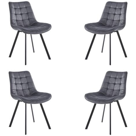 Sedia da cucina in velluto Grigio Scuro e gambe metallo nero - 4 sedie Roma (1/5)