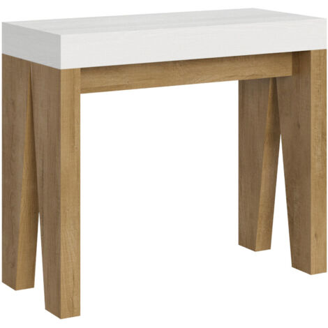 Consolle allungabile - NAXY MIX - Dimensioni: 90x40/196 - Colore: Bianco Frassino-Quercia Natura (1/5)