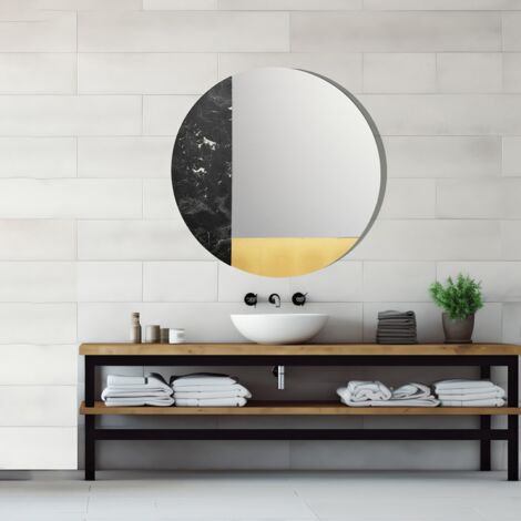 Specchio rotondo 80 cm marmo laminato nero e foglia oro - THOMAS (1/3)
