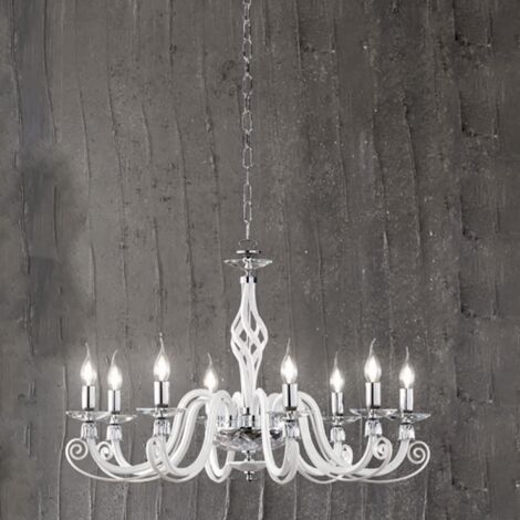 Lampadario a sospensione 1306 in vetro soffiato lavorato a mano 8 luci D84 cm BIANCO