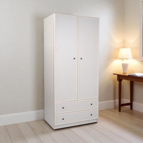 Armadio 2 ante 2 cassetti in legno 60 cm Patinato Bianco
