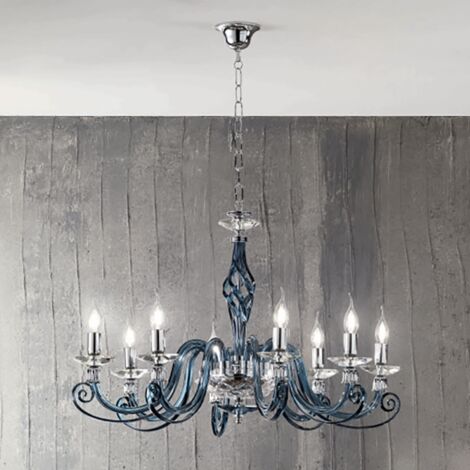 Lampadario a sospensione 1306 in vetro soffiato lavorato a mano 8 luci D84 cm OTTANIO