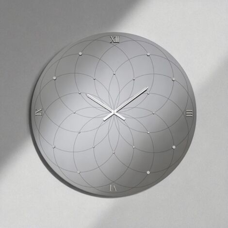 Orologio KYLE rotondo D80 cm in cristallo Fume' e numeri Argento (1/3)