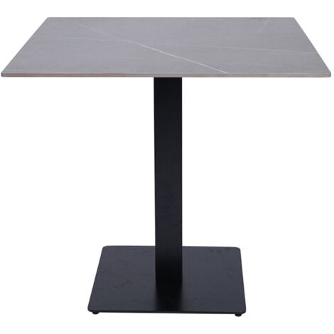 Tavolo Bar Pub Ristorante 80x80 Cm Base Argento Top Esterno Effetto Marmo Nero H 75