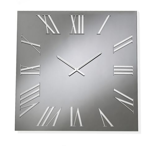 Orologio quadrato in cristallo Fume' e numeri Argento 80x80 cm - ROGER