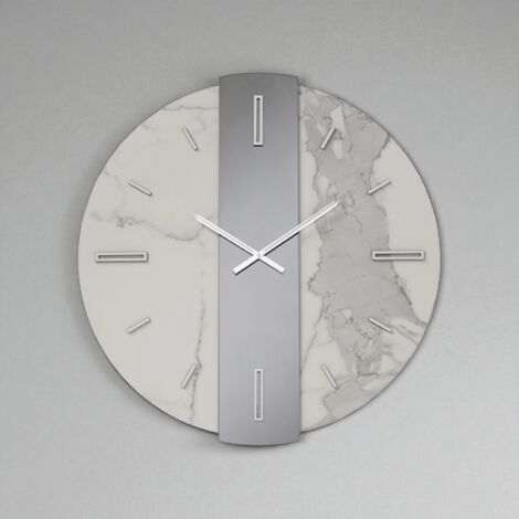 Orologio rotondo D60 cm WAYLEN in kerlite Bianco vetro Fume' dettagli Argento (1/3)