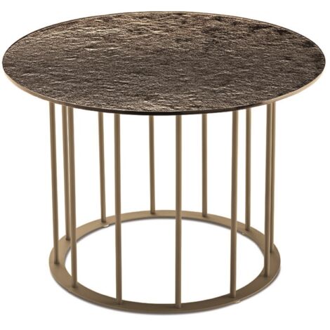 Tavolino tondo D60 cm con base in metallo Beige e piano in vetro martellato Bronzo MUTE