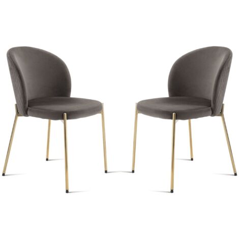 Sedia in velluto Grigio con struttura in metallo Oro MEGAN 2 sedie (1/5)