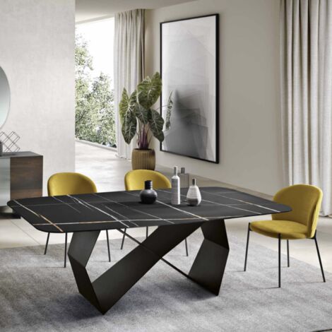 Tavolo fisso 210 cm KARL base metallo Nero e piano effetto marmo Sahara Noir (1/5)