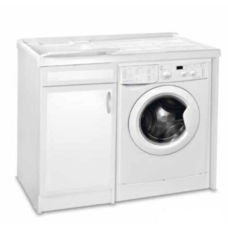 Mobile lavatoio 105x60 cm in Pvc con vasca in resina coprilavatrice a SX Bianco
