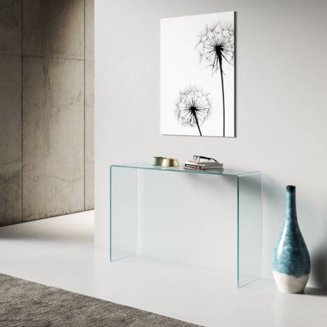 Consolle in vetro curvato 100 cm – Spessore 12 mm – Design elegante per ingresso o soggiorno – Salvaspazio – Itamoby (1/3)