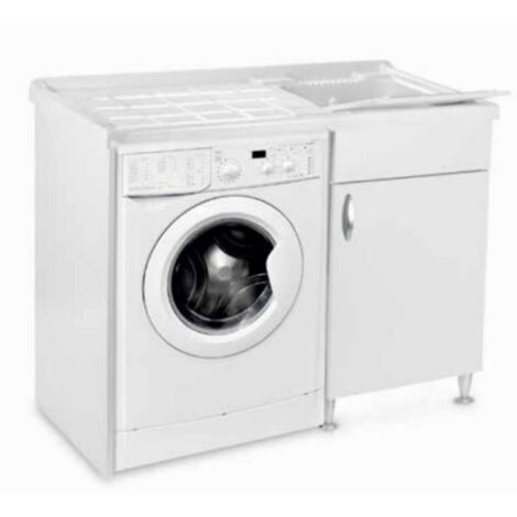 Lavatoio in legno Bianco coprilavatrice 105x60 1 anta e vasca in resina DX