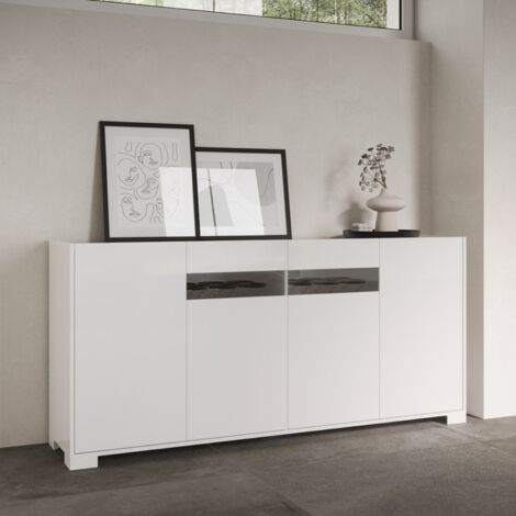 Madia in legno Bianco Lucido ROJAS a 4 ante con inserto in vetro Fume' 172 cm (1/3)