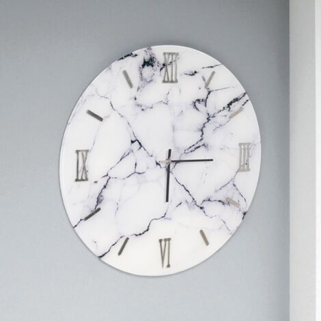Orologio rotondo D65 cm in vetro temperato effetto marmo Bianco -  LICOY