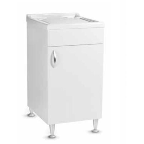 Mobile lavatoio 45x50 cm in legno Bianco a 1 anta con vasca in resina (1/2)