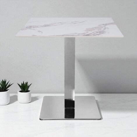 Tavolo ristorante bar top per esterno 80x80 cm effetto Marmo oro venato e base argento H 75